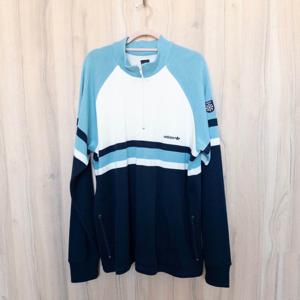 VTG Adidas Pullover Sweater Mens 2XL Blue White Stripe Logo‎ Ski Heritage Y2K